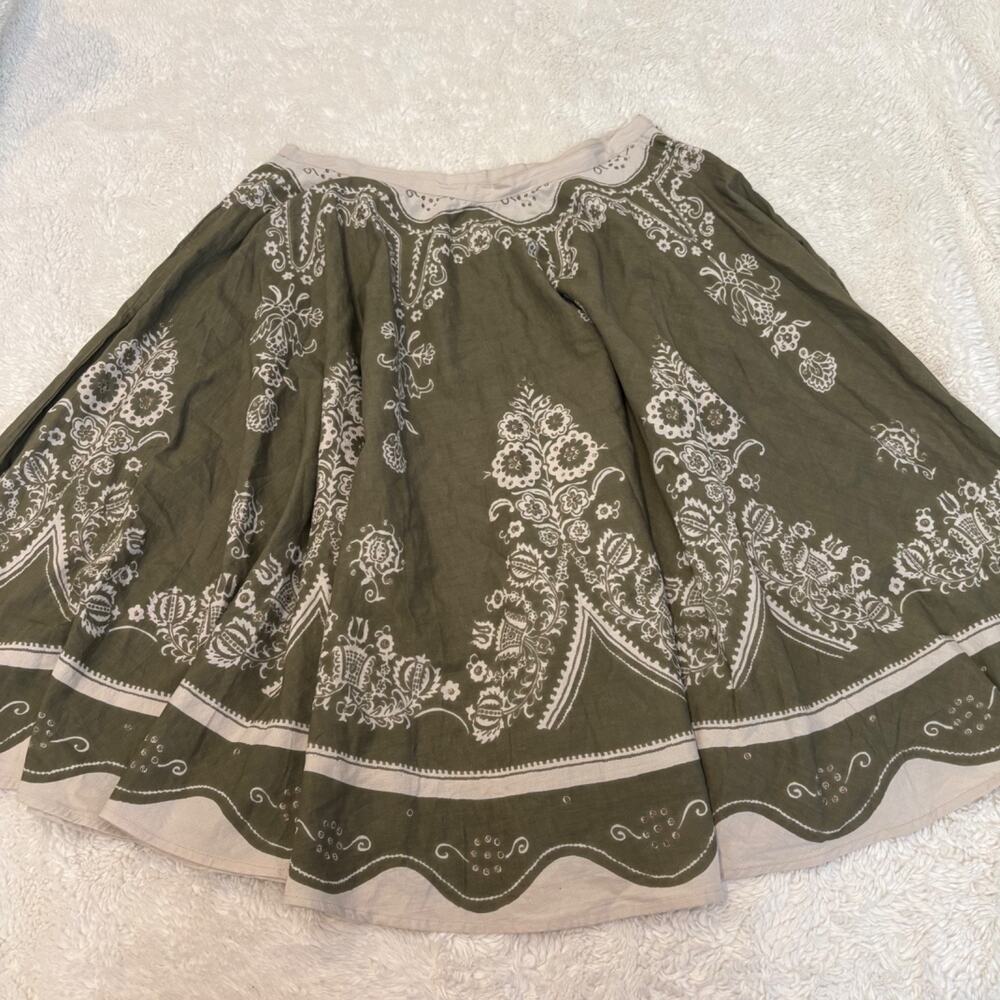 VTG Y2K Mix Nouveau Womens Midi Green Skirt Whimsy Fairy Boho Festival Cotton 12